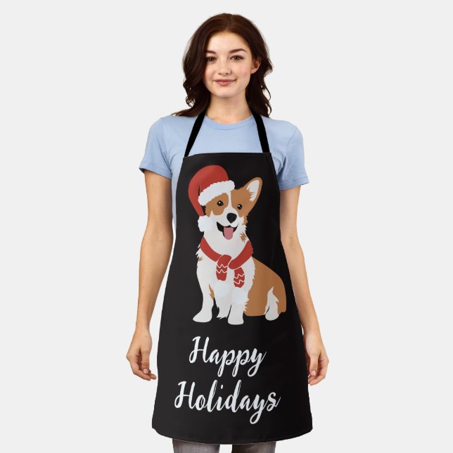 Delantal Felices fiestas Funny Cute Navidad perro Red Black (Gastado)