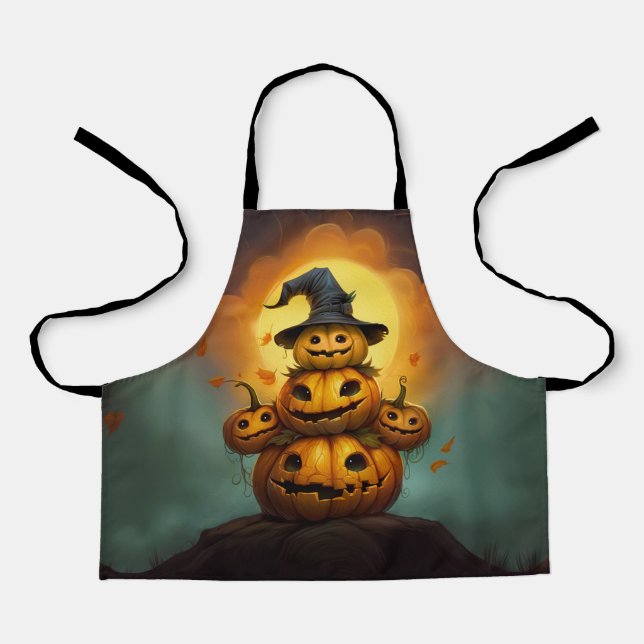 Delantal Felices monstruos de calabaza adorables Halloween (Anverso)