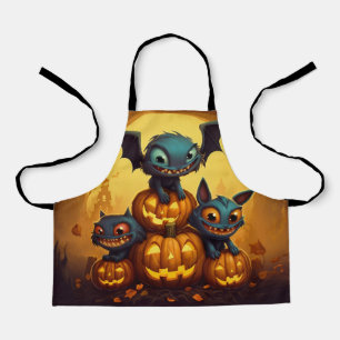 Delantal Felices murciélagos monstruo de Halloween sonríen
