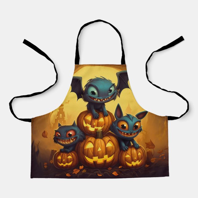 Delantal Felices murciélagos monstruo de Halloween sonríen  (Anverso)