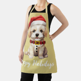 Delantal Felices vacaciones Bonito Santa dog Vintage Mustar