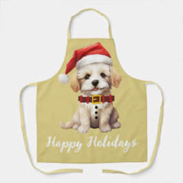 Delantal Felices vacaciones Bonito Santa dog Vintage Mustar