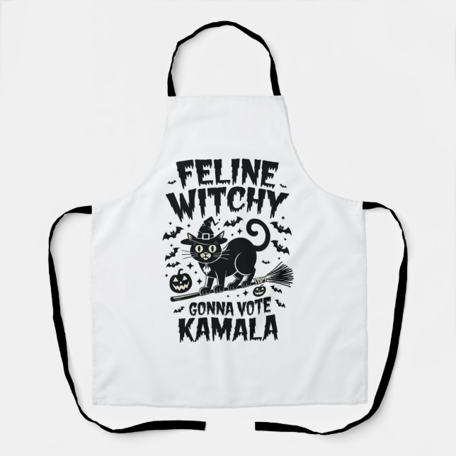 Delantal Feline Witchen votará Kamala Halloween (Anverso)