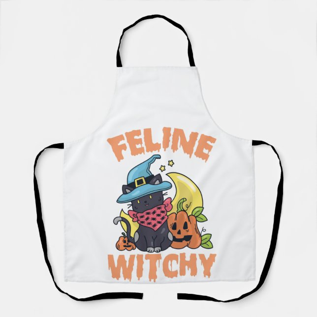 Delantal Feline Witchy Funny Spooky Halloween Cat Kitten (Anverso)