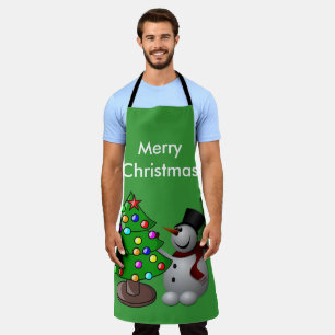 Delantal Feliz Árbol de Navidad 3D Snowman Green Large