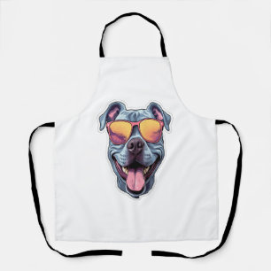 Delantal Feliz azul Pitbull con gafas de sol