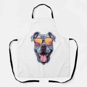 Delantal Feliz azul Pitbull con gafas de sol