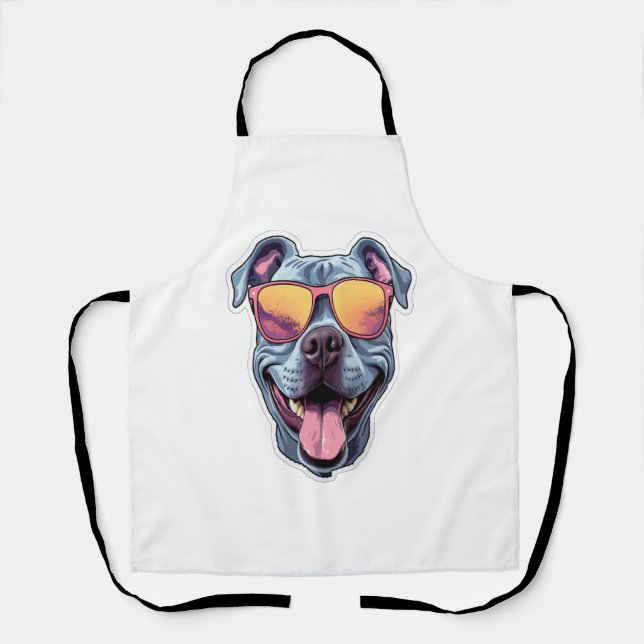 Delantal Feliz azul Pitbull con gafas de sol (Anverso)
