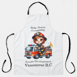 Delantal Feliz bombero conduce camión rojo