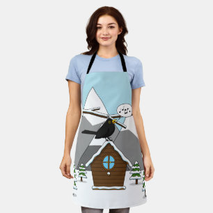 Delantal Feliz Canto de Blackbird en el paisaje invernal