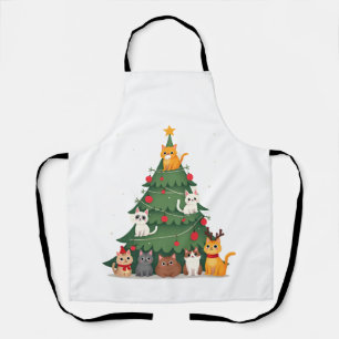 Delantal Feliz Catmas Árbol de Navidad Divertido, Gatos Meo