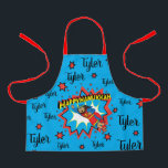Delantal Feliz Chanukah Judah Hero<br><div class="desc">Feliz Chanukah Judah Maccabee Super Hero apon. Personalice borrando texto y agregando el suyo propio. Usa tu estilo de fuente, color y tamaño favoritos. Asegúrese de elegir el tamaño y el color de la correa. Todos los elementos de diseño se pueden transferir a otros productos Zazzle y editar. ¡Feliz Hanukkah!...</div>