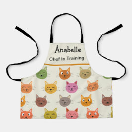Delantal Feliz Chef kawaii Colorido de gatos en formación 