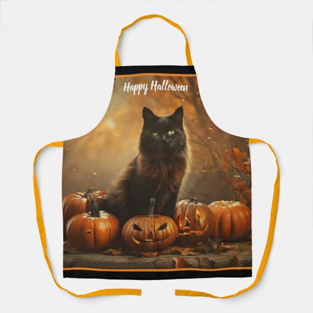 Delantal Feliz Colección de Gatos Negros de Halloween (Anverso)