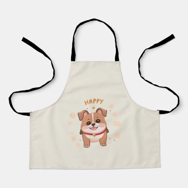 Delantal Feliz Corgi Pequeño En Estilo De Mano (Anverso)