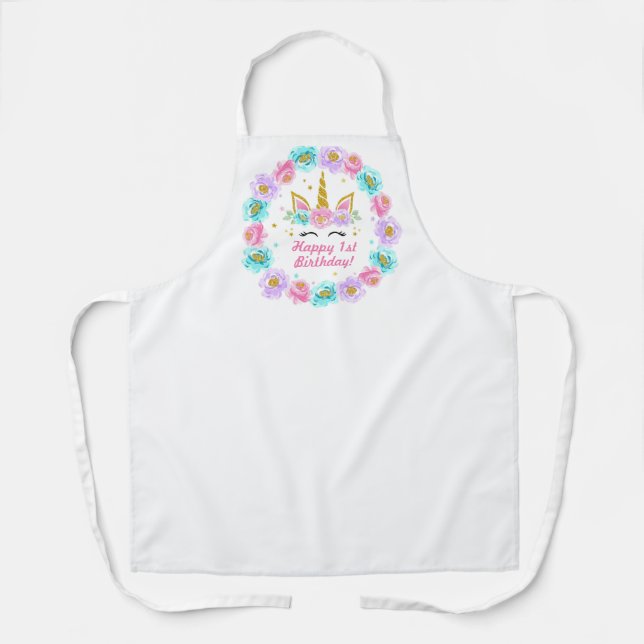 Delantal Feliz cumpleaños a Rosas de Unicornio (Anverso)