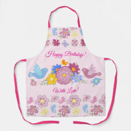 Delantal Feliz Cumpleaños Patrón de Pájaros de Jardín de Fl