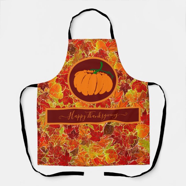Delantal ¡Feliz Día de Acción de Gracias! Hojas Purpurinoso (Anverso)