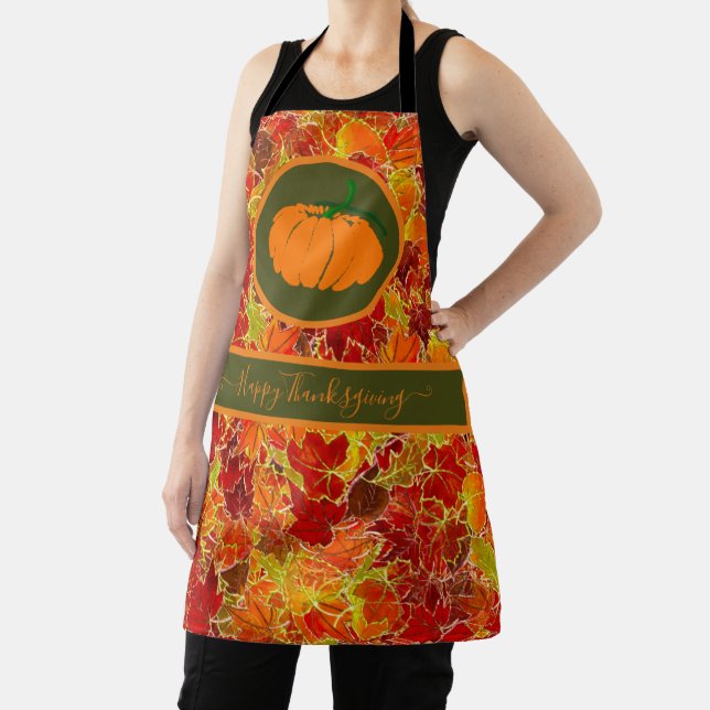 Delantal ¡Feliz Día de Acción de Gracias! Hojas Purpurinoso (in situ)