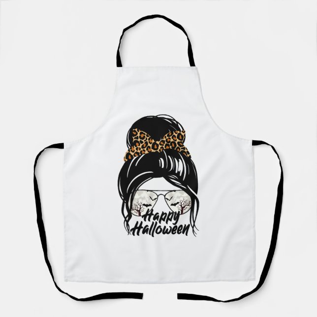 Delantal Feliz Día de Halloween 2021 Halloween Leopard Mom (Anverso)