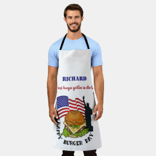 Delantal Feliz día de hamburguesas personalizado