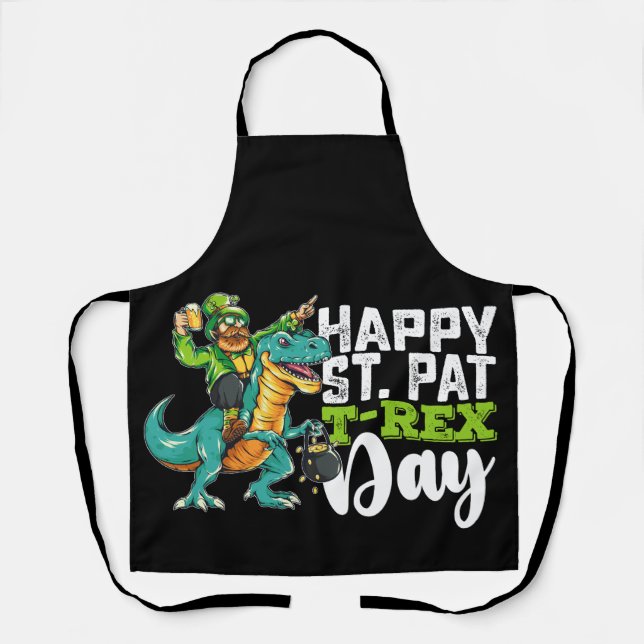Delantal Feliz Día de San Patricio, Pat T Rex Dinosaur (Anverso)