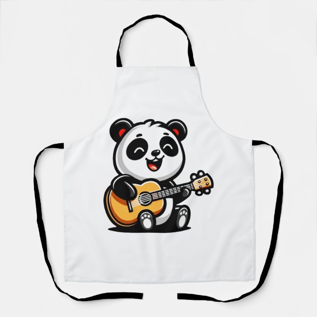Delantal Feliz Guitarista Panda - Diseño Cuto De Música Acú (Anverso)