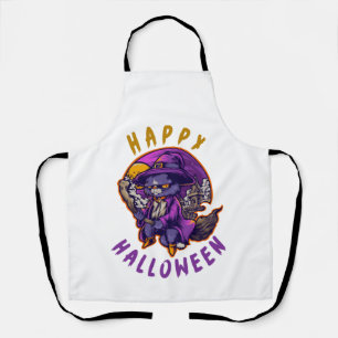 Delantal Feliz Halloween Bruja de Halloween Gato
