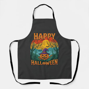 Delantal Feliz Halloween Calabaza Sombrero de Bruja Luna Ll