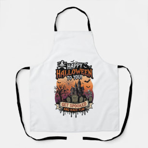 Delantal Feliz Halloween Casa Embrujada Esqueleto Murciélag