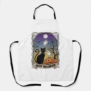 Delantal Feliz Halloween Gatos Negros Fantasmas Calabazas_1