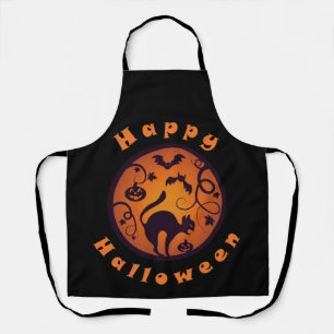 Delantal Feliz Halloween linterna gato negro arañas y murci