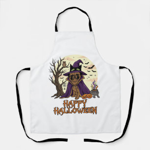 Delantal Feliz Halloween Pug Sombrero de Bruja Caldero Cala