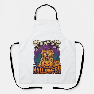 Delantal Feliz Halloween Retriever Dorado Sombrero de Bruja