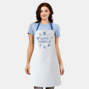 Delantal Feliz Hanukkah azul personalizado blanco lindo