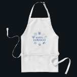 Delantal Feliz Hanukkah azul personalizado blanco lindo<br><div class="desc">¡Feliz Hanukkah,  personalizado lindo Apron Feliz Hanukkah,  Feliz Chanukah,  Hanukkah Sameach!,  Chag Sameach!,  Chag Urim Sameach! Azul y blanco</div>