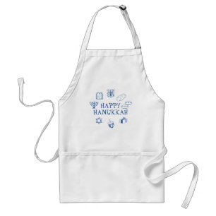 Delantal Feliz Hanukkah azul personalizado blanco lindo