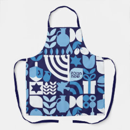 Delantal Feliz Hanukkah Menorah Hebreo Moderno y Apron de E