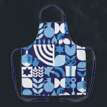 Delantal Feliz Hanukkah Menorah moderna, Dreidel y Stars<br><div class="desc">HAGA SONREAR A LA COCINA 'PERSONAL' ESTE fiesta Hanukkah / Chanukah con este Apron Geométrico moderno Hanukkah / Chanukah. Menorah, Dreidel, Donuts, Stars & Olive oil... Símbolos judíos de Hanukkah. Esta lujosa y moderna apariencia es una gran manera de desear a amigos y familiares un Hanukkah muy feliz/Chanukah. Si desea...</div>