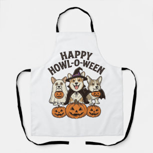 Delantal Feliz Howl-O-Ween Corgi Halloween Perro Vector Dis