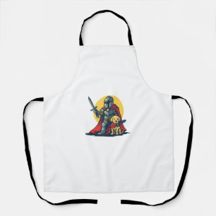 Delantal Feliz Knight con perro para adultos y niños divert