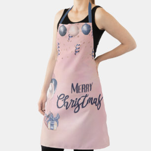 Delantal Feliz mensaje navideño baubles, regalos y globos