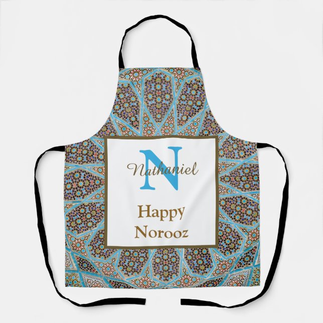 Delantal Feliz Monograma del Año Nuevo persa inicial (Anverso)