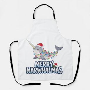 Delantal Feliz Narwhalmas con sombrero de Santa Navidad