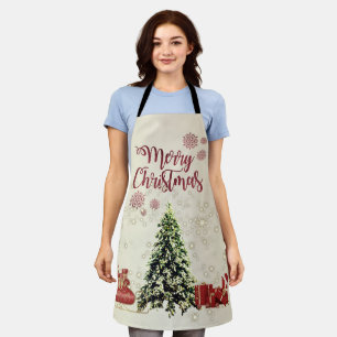Delantal Feliz Navidad, árboles de Navidad, regalos, trineo