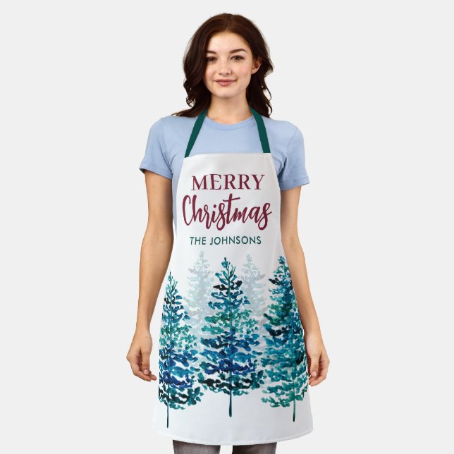 Delantal Feliz Navidad Árboles forestales modernos Mujeres (Gastado)
