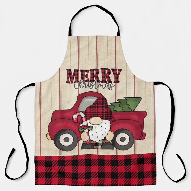 Delantal Feliz Navidad Buffalo Plaid Gnome Apron (Anverso)