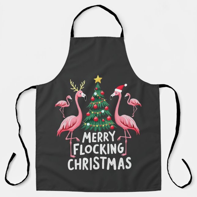 Delantal Feliz Navidad con Flamencos Navideños (Anverso)
