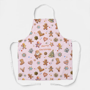 Delantal Feliz Navidad Diversión Cuidad Gingerbread Rosa