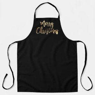 Delantal Feliz Navidad Elegante Faux Gold Typography Black